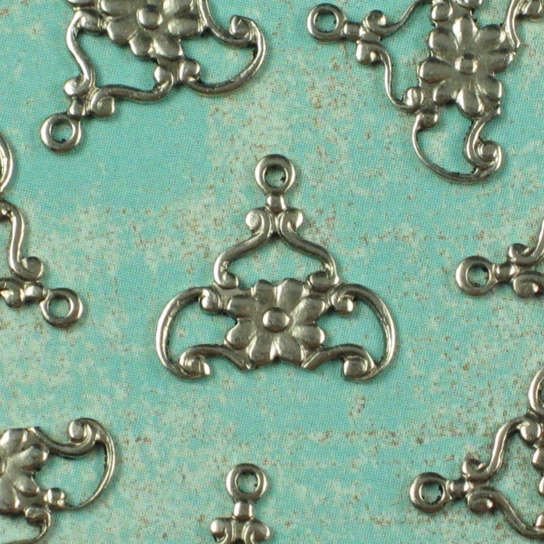 12 Antique Silver Flower Earring Drops Jewelry Findings 467 image 1