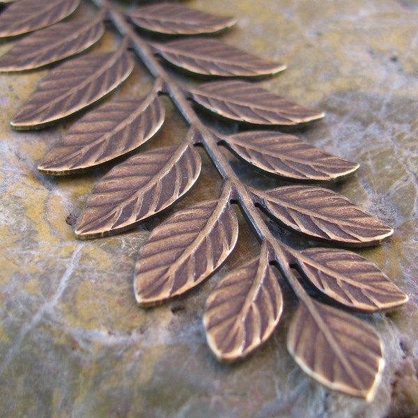 Long Leaf Botanical Branches Oxidized Brass Patina 713 - 2 pieces