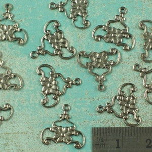 12 Antique Silver Flower Earring Drops Jewelry Findings 467 image 2