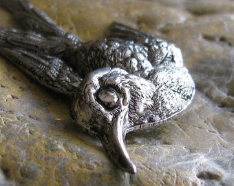 1 Large Antique Silver Bird metal Stamping CO011