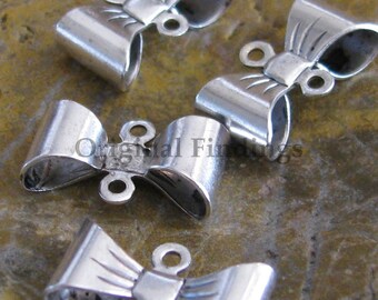 12 Antq Silver Bow 2 Ring Connector Jewelry Finding 375