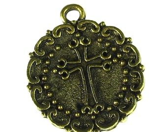 4 Antique Gold Plated Pewter Jewelry Cross Charm Pendant 24