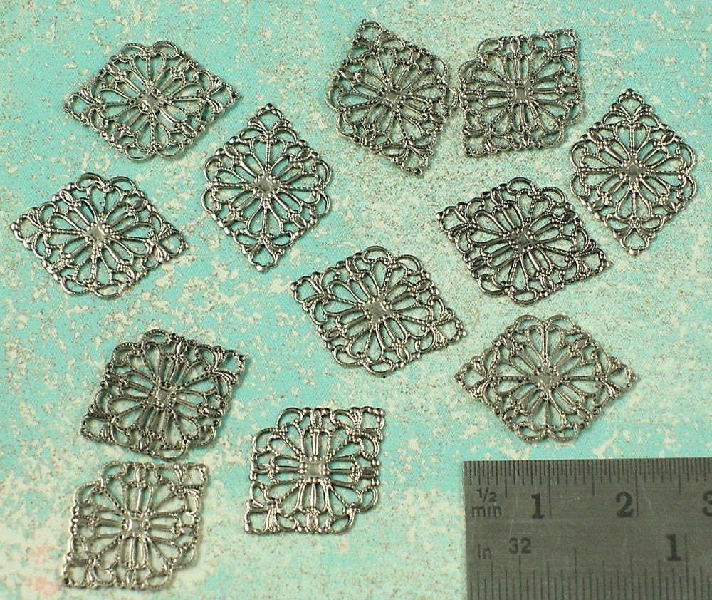 12 Antique Silver Brass Filigree Jewelry Findings 387 Etsy