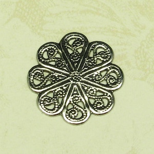 12 Antique Silver Brass Round Filigree Jewelry Findings 361