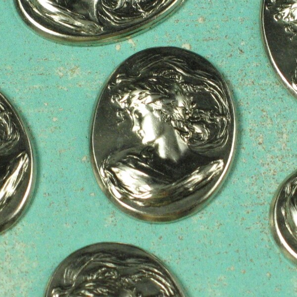 6 Antiqued Silver Brass Cameo 23x18 Jewelry Finding 432