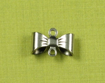 12 Antq Silver Bow Small 2 Ring Connector Jewelry Finding 604