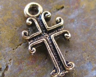 6 Antique Gold Brass Cross Charms Jewelry Findings 492