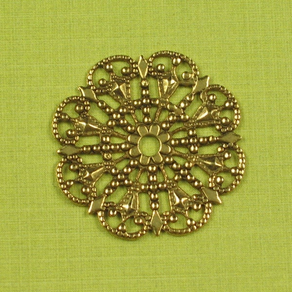 6 Antique Gold Brass Round Filigree Jewelry Findings 328