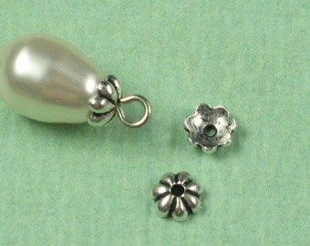 Tiny Pewter Bead Caps Jewelry Findings Antique Silver 522 - 18 pieces
