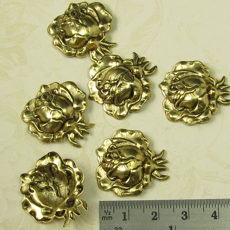 6 Antique Gold Rose Metal Stamping Jewelry Findings 298 Etsy