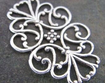 Flat Filigree Backing Layering Piece Antique Silver 1392 - 6 pieces