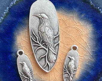 Raven/Branch Pendant, Earring/Charm dangles, Bird lovers, Nature Lovers, Silver Plated, Unique