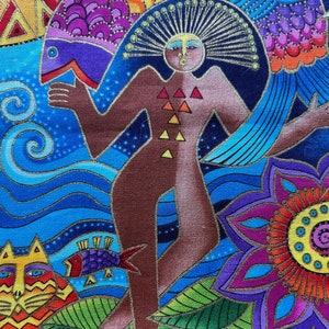 1.5 yards, Laurel Burch &quot;Celestial Dreams&quot; fabric, Rare, 1.5 yard piece