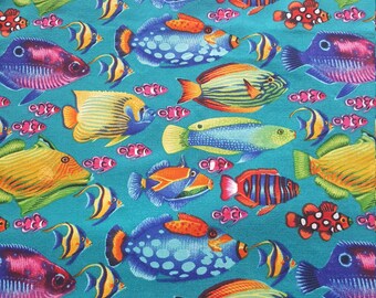 Tie dye fish fabric neon fish black tropical fish fabric out of print Texstyles