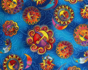 Laurel Burch Celestial Dreams Fabric: Metallic Suns & Moons (Half Yard)