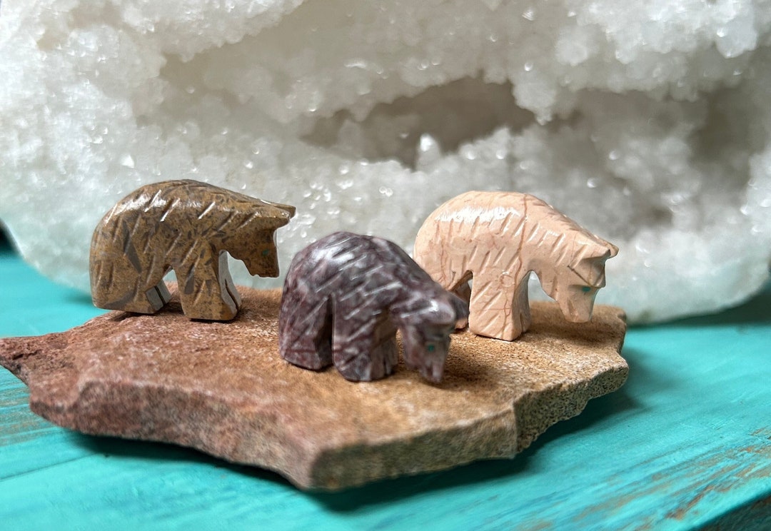 2 Larger Carved Natural Stone Bears, Southwest Bears, Native American