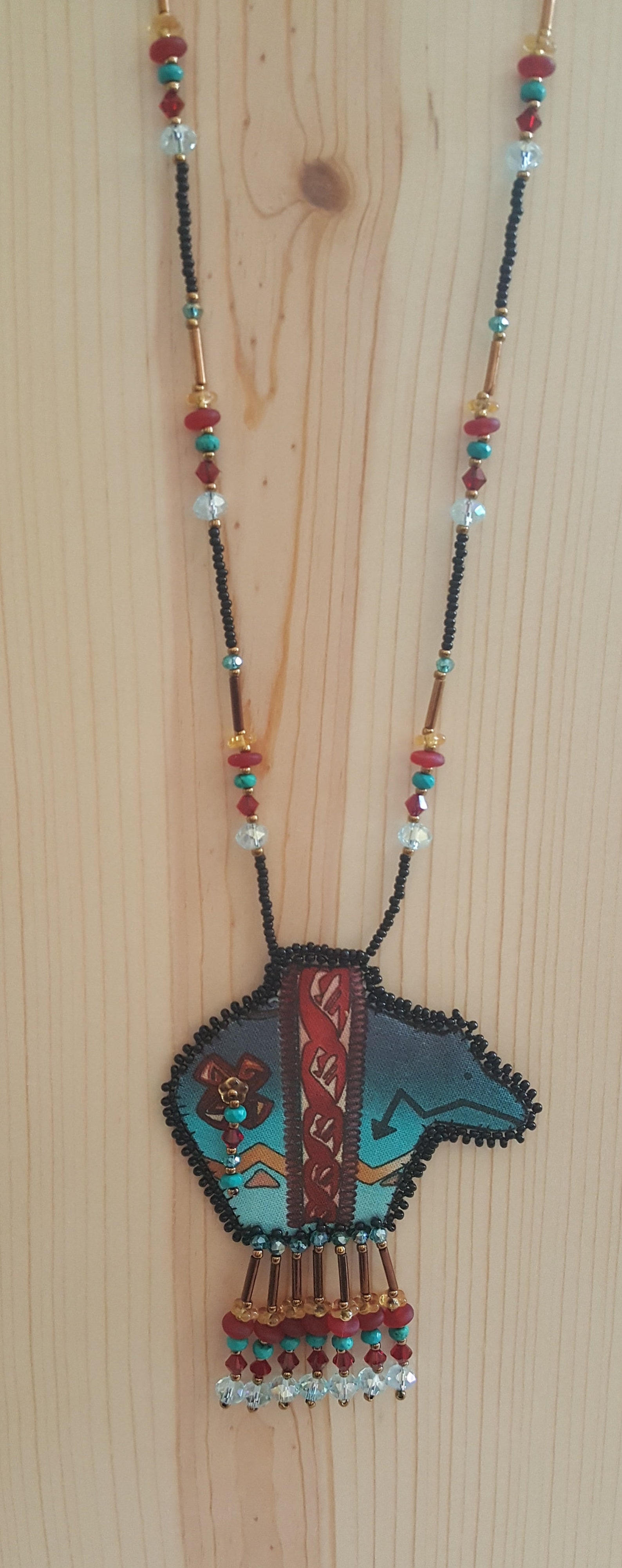 Zuni Bear fabric/beaded necklace with beaded fringe Zuni Etsy