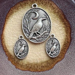 Raven/Branch/Moon Pendant, Earring/Charm dangles, Bird lovers, Nature Lovers, Silver Plated, Unique