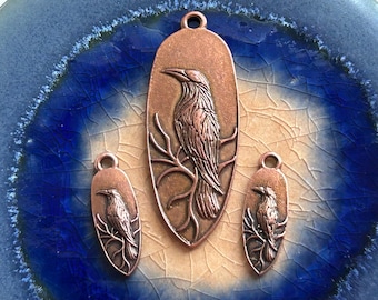 Raven/Branch Pendant, Earring/Charm dangles, Bird lovers, Nature Lovers, Copper Plated, Unique