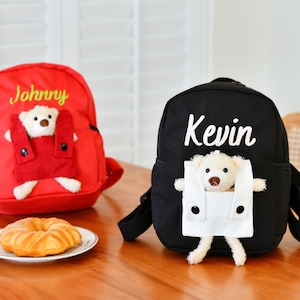 Sac à dos enfant personnalisé nom personnalisé avec motif ours en peluche, cartable brodé pour tout-petits, cadeau d'anniversaire, cadeau unique pour enfant