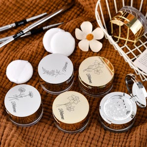 Personalized Mini Loose Powder Box with Puff - Unique Cosmetic Container - Ideal Bridesmaid & Mom’s Keepsake