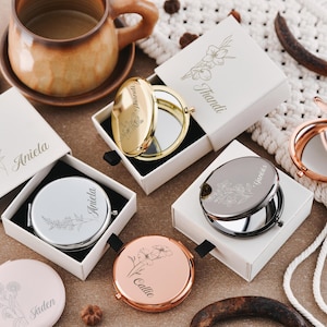 Custom Personalized Pocket Makeup Mirror - Bridal & Bachelorette Party Favor - Bridesmaid Keepsake Souvenir