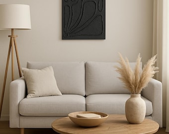 Arte de parede texturizada preta moderna – Tela minimalista 3D abstrata