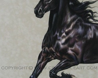 Friesian Balck Horse Print of painting by Cindy Price. Large Signed and numbered Giclee