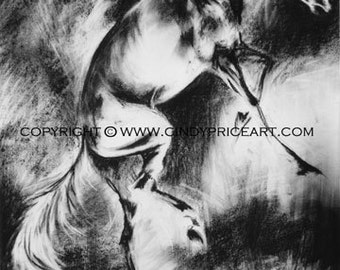 Flying High II print of original charcoal drawing Equine Art