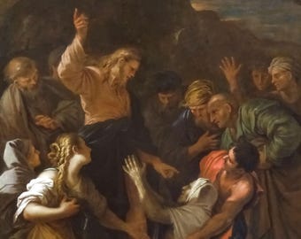 The Raising of Lazarus by Salvator Rosa Wall Art Painting reprint Poster Print Wall Decor Catholic Painting