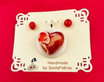 Jewelry Set – Fused Glass Stud Earrings & Coordinating Pendant, a special gift for Mother's Day