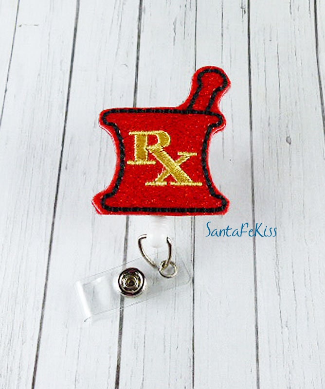 RX Medical Badge Holder with Retractable Reel embroidered on | Etsy