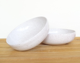 Ceramic Pasta Bowls in Glossy White Glaze, Rustic Stoneware Pottery, Dinner Salad Bowls - Set of 2