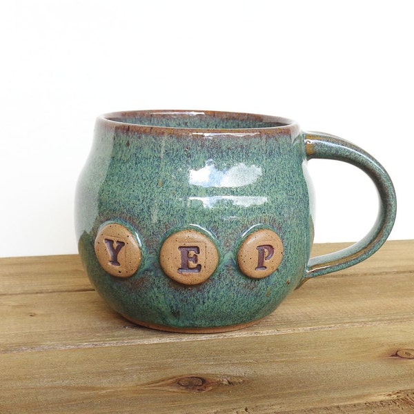 Stoneware Pottery Mug in Sea Mist Glaze - Ceramic Coffee Cup - yep