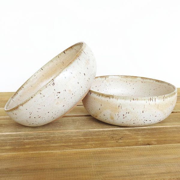 Rustic Pottery Soup Bowls in Satin Oatmeal Glaze, Stoneware Clay, Rustic Kitchen Bowls, Speckled Bowls - Set of 2