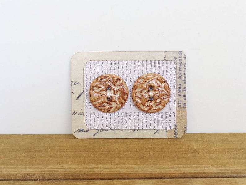 Round Textured Stoneware Buttons in Speckled Tan Glaze Set of 2 image 2