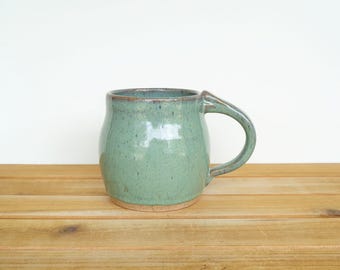 Coffee Mug, Ceramic Stoneware in Sea Mist Glaze - Single Pottery Mug, Rustic Kitchen, Teal Mug