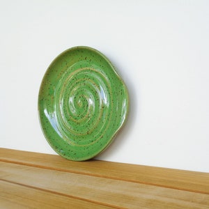 Spoon Rest Stoneware Ceramic in Bright Spring Green Glaze, Kitchen Pottery Food Prep image 2