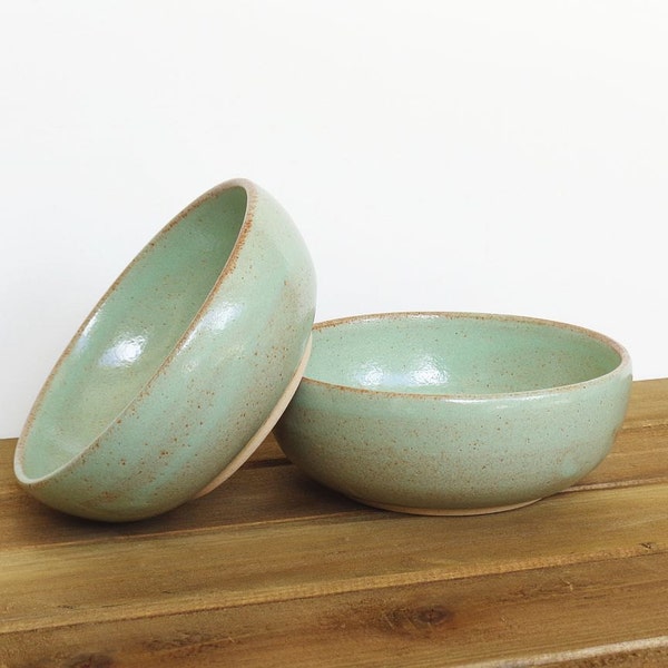 Pottery Prep Bowls Stoneware Ceramic in Pistachio Green Shino - Set of 2, Pottery Snack Bowls