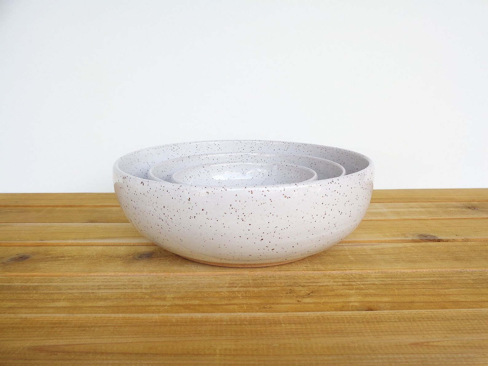 Stoneware Pottery Nesting Bowls in Glossy White Glaze Etsy