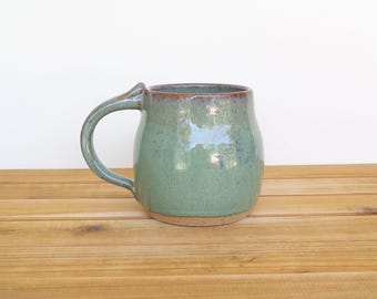 Coffee Mug, Ceramic Stoneware in Sea Mist Glaze - Single Pottery Mug, Rustic Kitchen, Teal Glaze