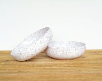 Ceramic Pasta Bowls in Glossy White Glaze, Rustic Stoneware Pottery, Dinner Salad Bowls - Set of 2