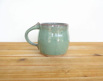 Coffee Mug, Ceramic Stoneware in Sea Mist Glaze - Single Pottery Mug, Rustic Kitchen, Teal Glaze