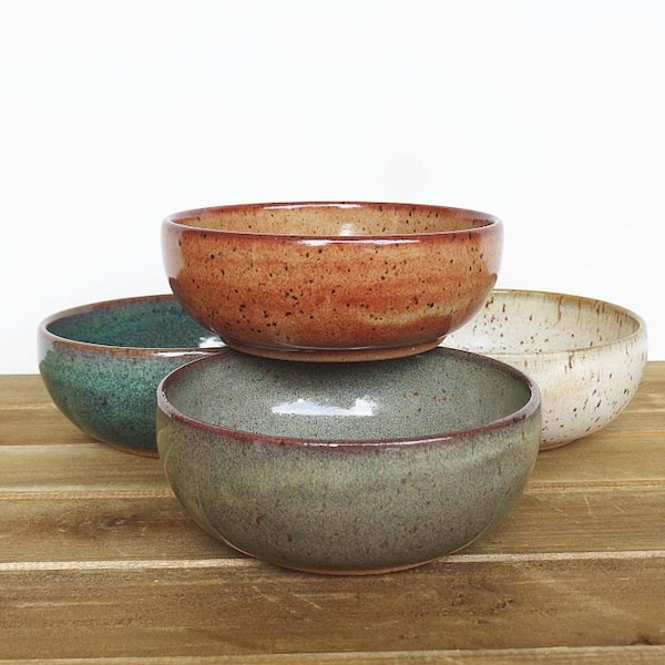 Prep Bowls Stoneware Ceramic Snack Pottery Bowls in Four Glazes