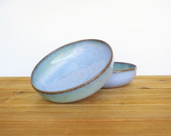 Ceramic Pasta Bowls in Castille Blue and Sea Mist Glazes - Rustic Stoneware Pottery Bowls - Set of 2