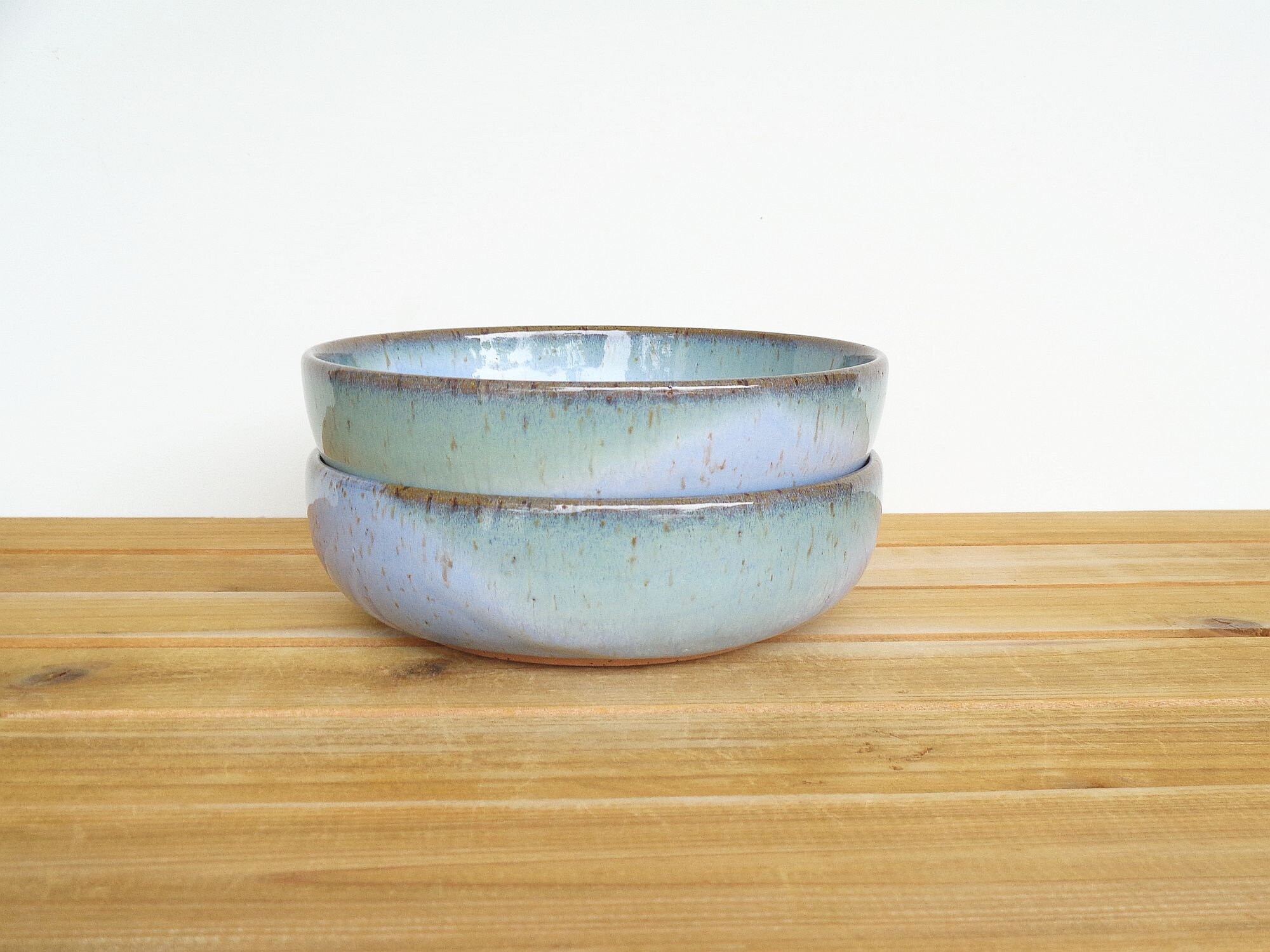 Stoneware Soup Bowls, Rustic Ceramic Pottery in Castille Blue and Sea Mist  Glazes Set of 2 - .de