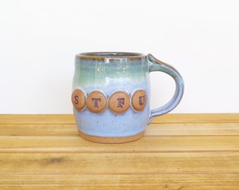 Castille Blue and Sea Mist Pottery Coffee Cup - Stoneware Ceramic Mug, stfu