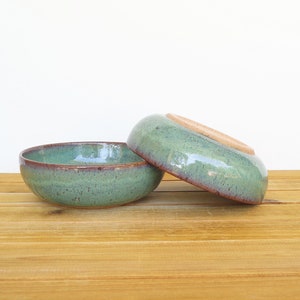 Pottery Stoneware Soup Bowls in Sea Mist Glaze, Teal Handmade Rustic Kitchen, Cereal Bowls, Set of 2 image 5