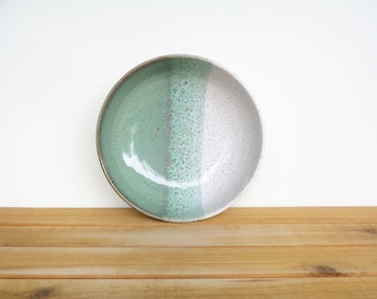 Single Ceramic Stoneware Pasta Bowl in Sea Mist and White Glazes, Rustic Kitchen Pasta Dish