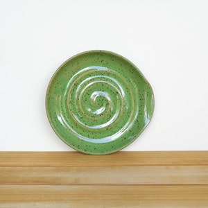 Spoon Rest Stoneware Ceramic in Bright Spring Green Glaze, Kitchen Pottery Food Prep image 1